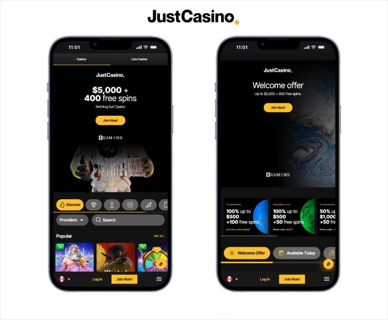 Justcasino screenshots on mobile